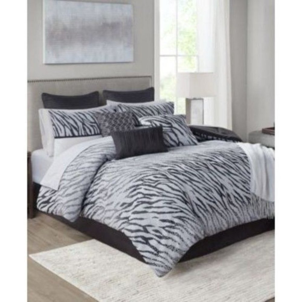 JLA Home Super Sahara Jacquard 14pc Queen Comforter Set - Black/Gray